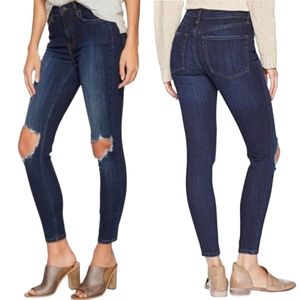 Free People Mid-rise Busted Knees Skinny Jean Stretch Dark Blue 24 *Flaws